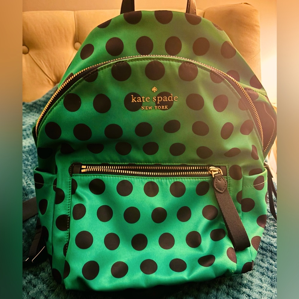 Kate Spade Green and Black Polka Dot Backpack